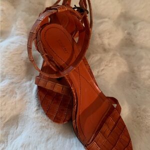 FIONI Clothing Orange Braided Leather Ankle-Strap Sandals